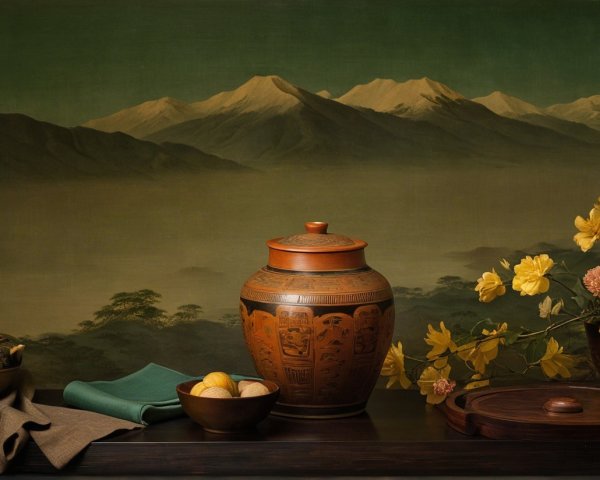 Still Life with Pottery Urn and Fruits in Nature