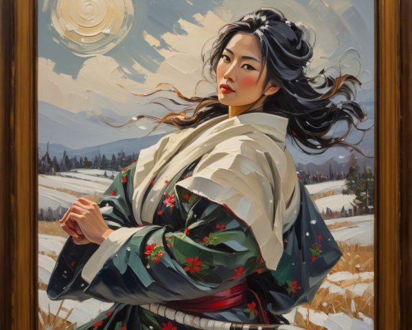 Impasto Oil Painting of a Japanese Woman in Kimono