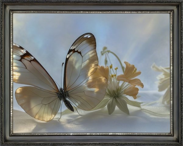 Delicate Butterfly Near Pastel Flowers in Dreamy Light