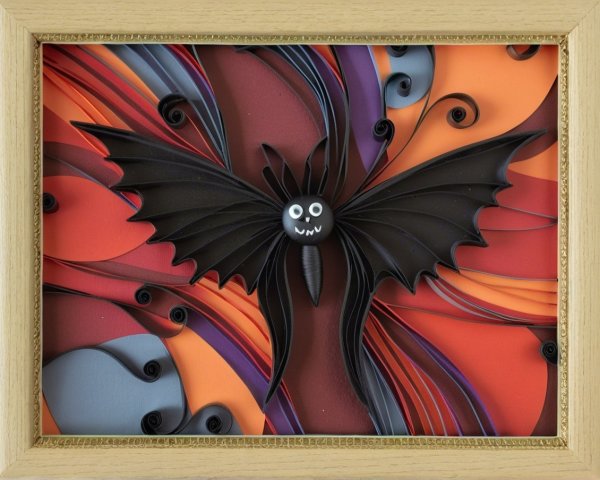 Playful Bat Artwork on Vibrant Swirling Background