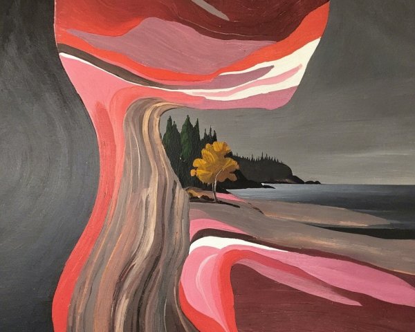 Abstract Landscape with Bold Colors and Coastal Scene