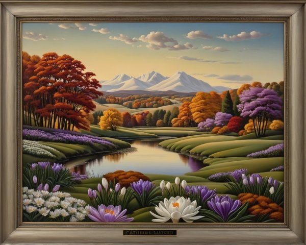 Serene Landscape with Mountains and Autumn Colors