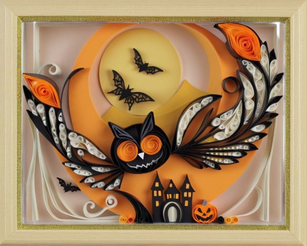 Vibrant Quilled Halloween Artwork with Spooky Elements
