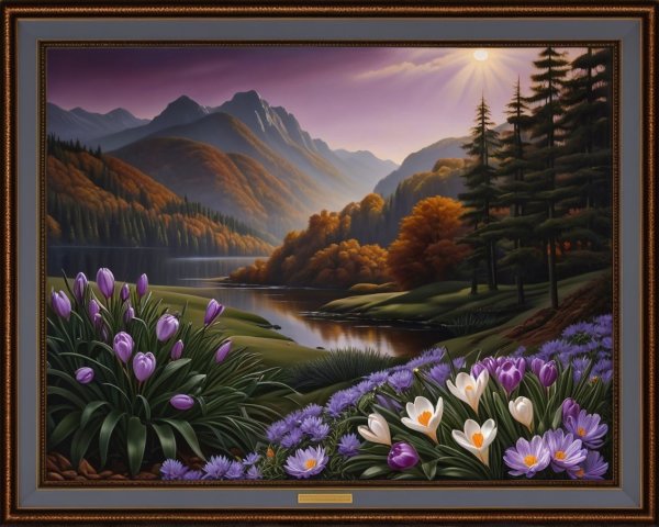 Serene Dawn Landscape with Mountains and Lake