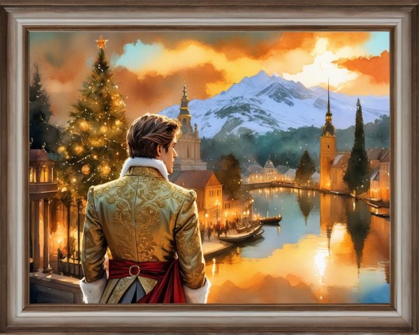 Majestic Winter Evening with Regal Figure by River