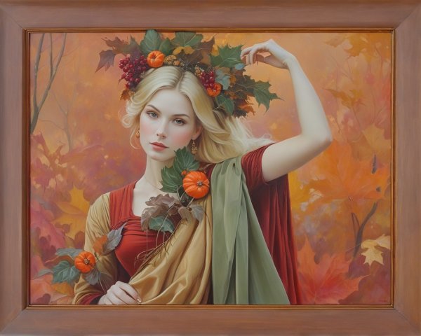 Serene Portrait of Woman in Autumn Leaves and Garment