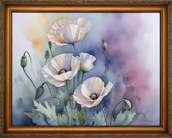 Delicate Poppies with Creamy Petals and Tranquil Background