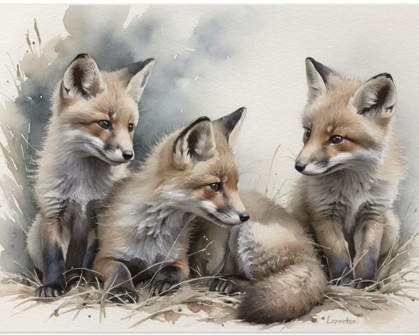 Playful Fox Kits in a Serene Natural Setting