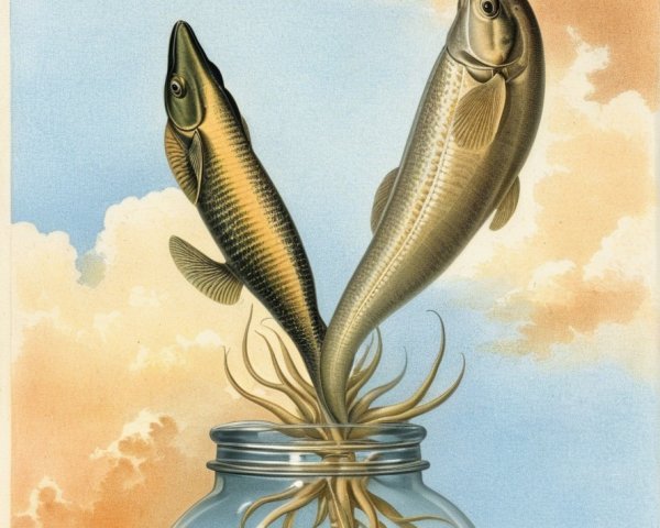 Fish and Marine Scene Inside a Glass Jar Artwork
