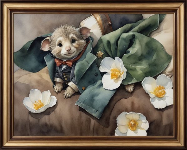 Watercolor Painting of a Mouse in Elegant Attire