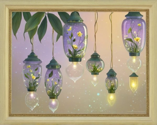 Collection of Glass Lanterns with Flowers and Lights