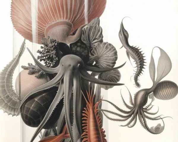 Illustration of Marine Life in a Glass Jar