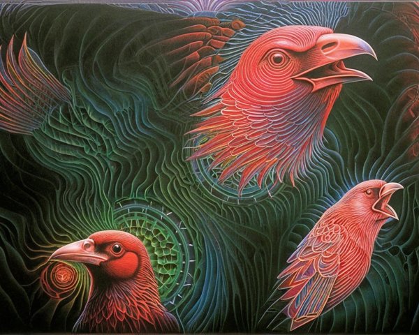 Vividly Colored Birds with Surreal Background Patterns