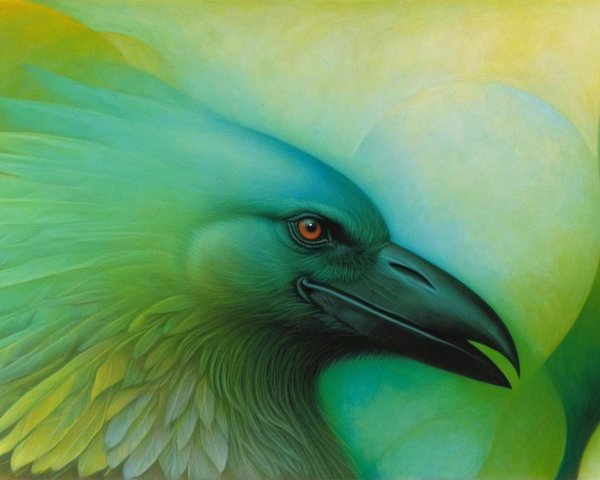 Vibrant Stylized Bird Artwork in Green and Blue Shades