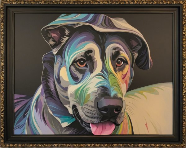 Colorful Stylized Portrait of a Dog in a Hat