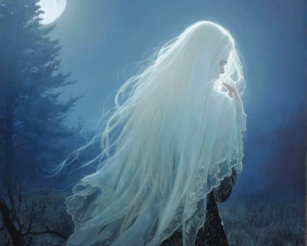 Haunting Scene of a Figure Under a Full Moon