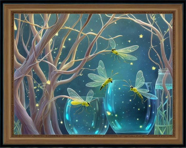Dreamy Scene with Moths and Translucent Glasses