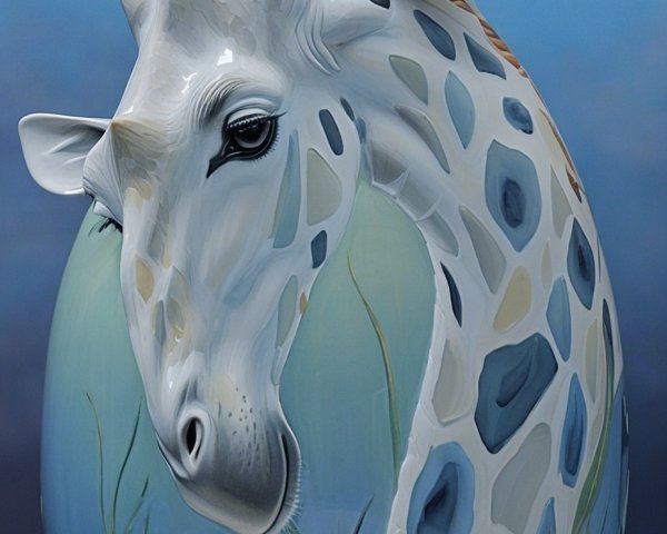 Decorative Giraffe Head Vase with Blue and Brown Design