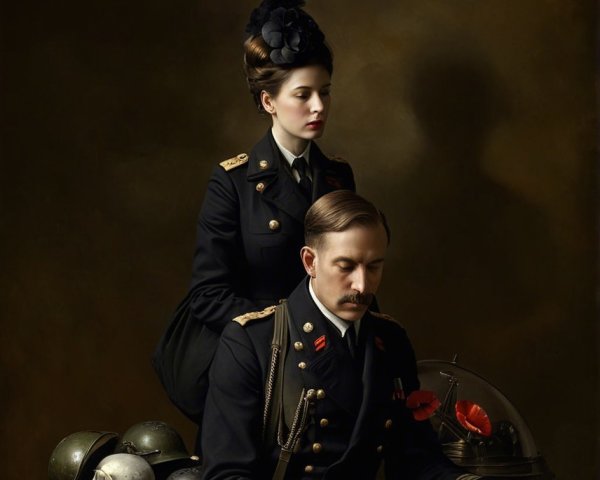 Military Remembrance Scene with Writing and Memorabilia