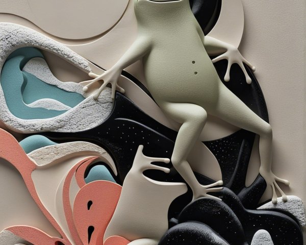 Stylized Frog in Whimsical Abstract Landscape