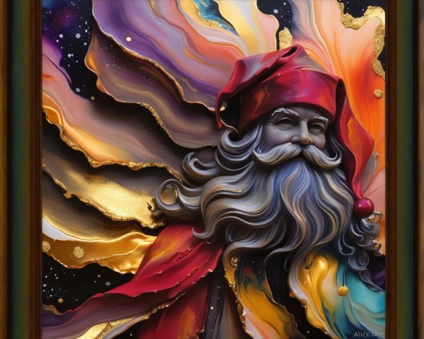 Whimsical Santa Claus Portrait with Abstract Background
