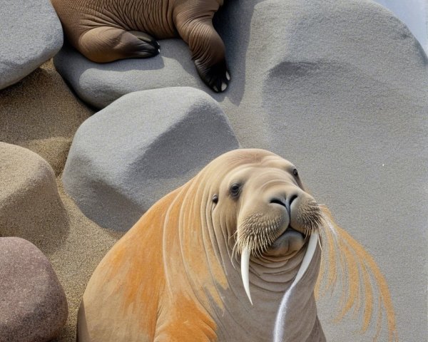 Walruses Resting on a Rocky Beach with Coastal Waves