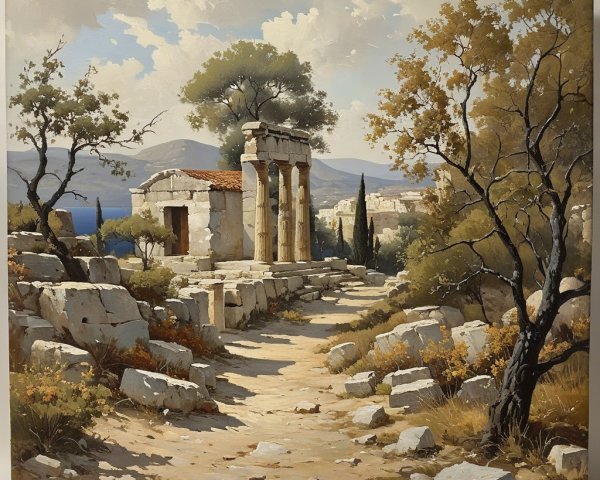 Ancient Ruins Surrounded by Lush Autumn Landscape