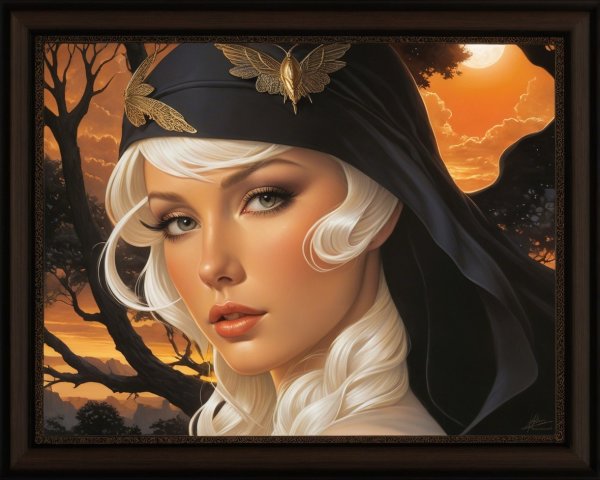 Digital Painting of Woman with Sunset Background