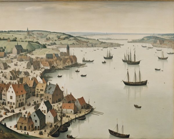 Coastal Scene with Quaint Houses and Boats