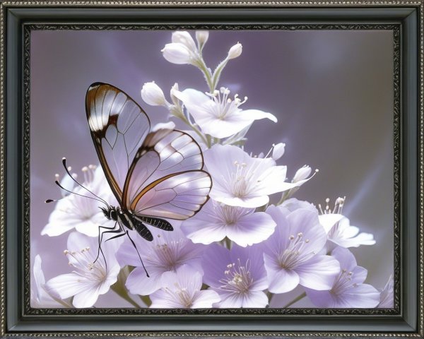 Delicate White Flowers with Lavender Background and Butterfly