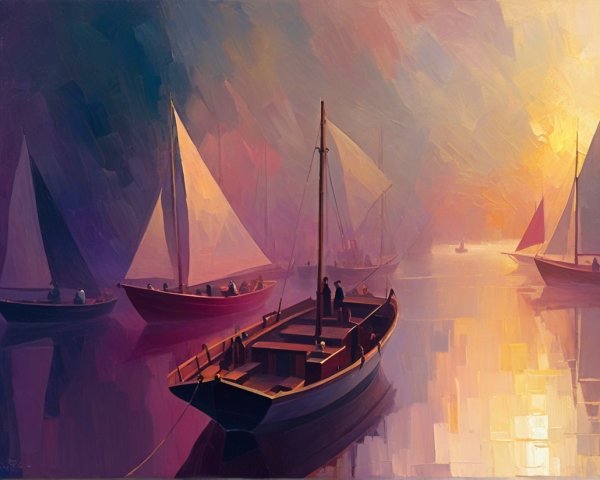Vibrant Seascape with Sailboats at Sunset