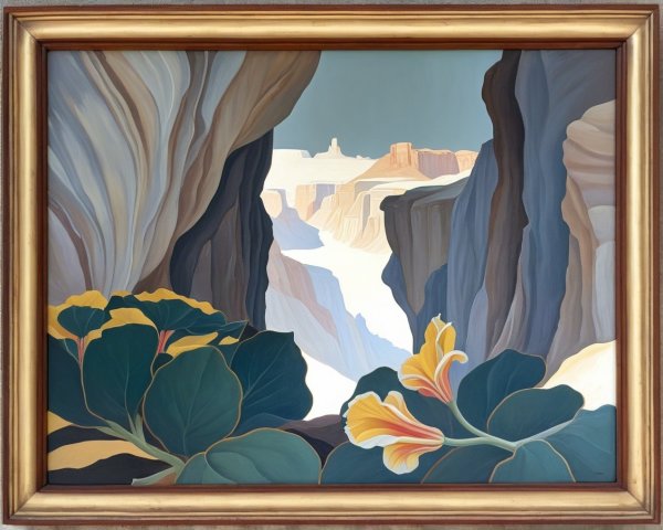 Canyon Landscape with Rock Formations and Flowers