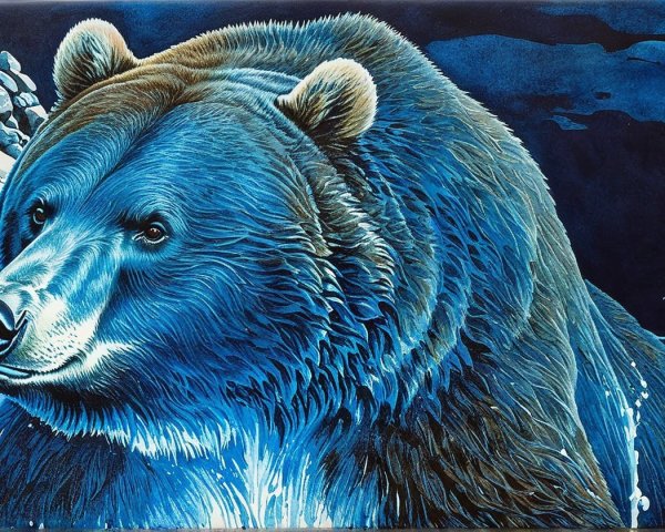 Stylized Blue Bear Depiction in Natural Setting