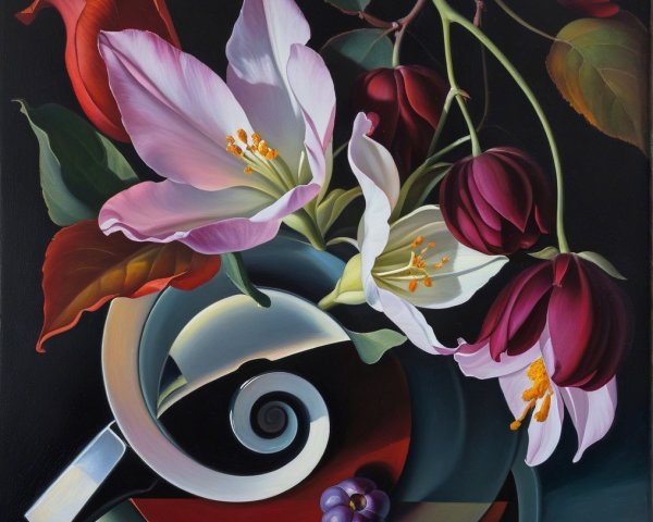 Still Life with Spiral Vase and Colorful Flowers