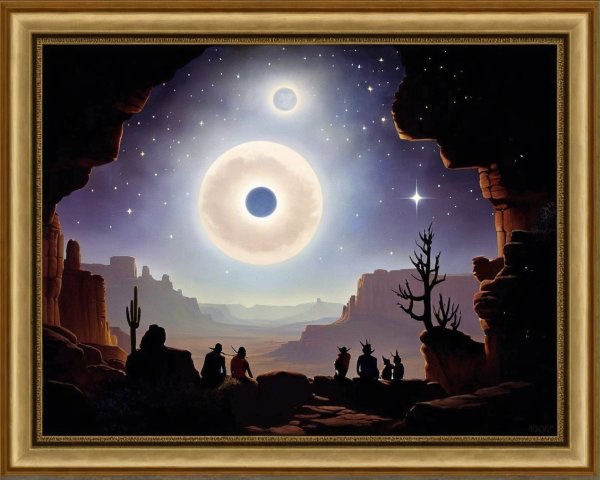 Desert Landscape with Moons and Starry Sky