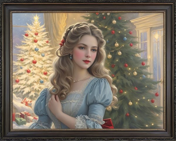 Young Woman in Blue Gown at Holiday Celebration