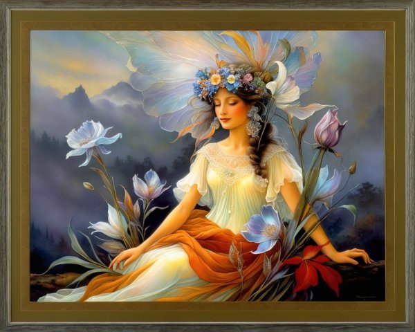 Ethereal Woman with Butterfly Wings in Garden Setting