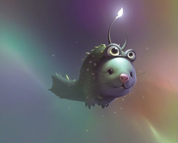 Whimsical Creature in Colorful Cosmic Background