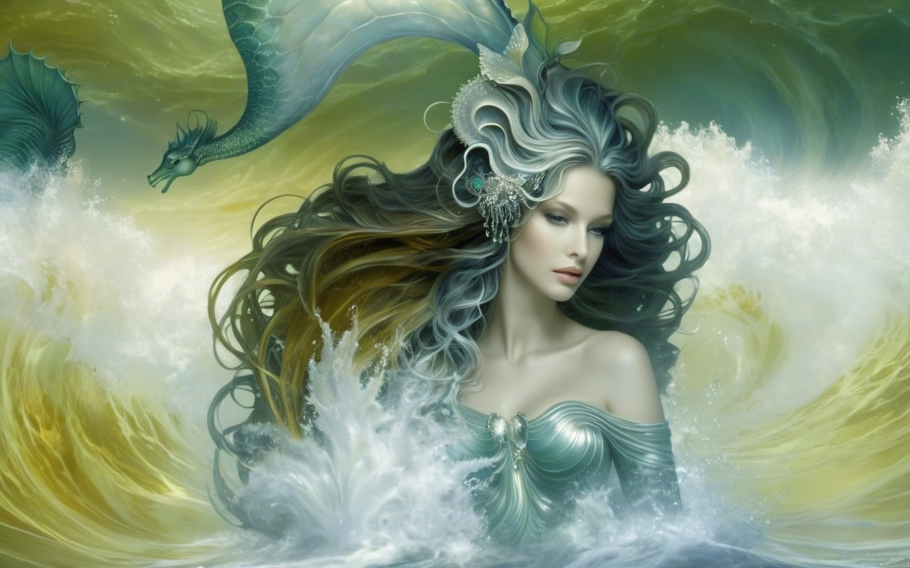 Ethereal Mermaid with Dragon in Vibrant Ocean Scene