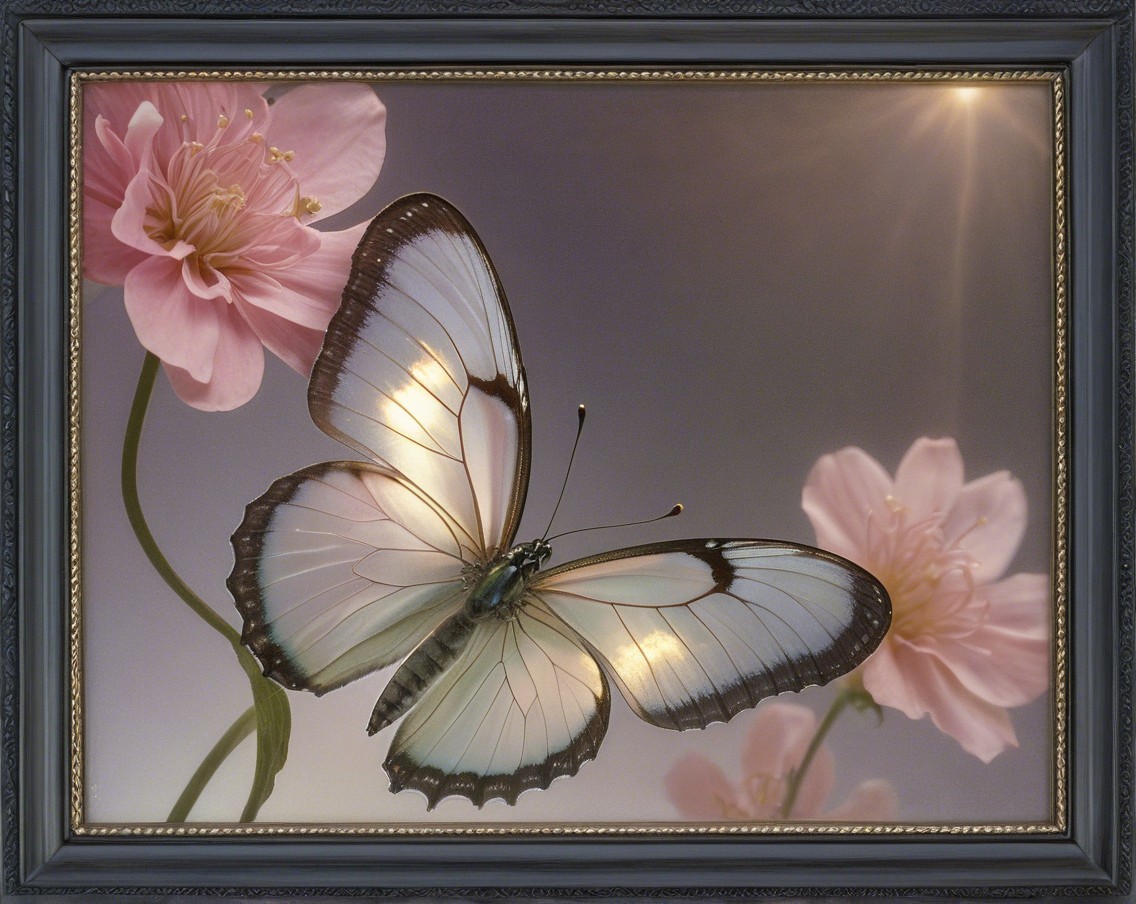 Delicate Butterfly on Pink Flowers in Serene Setting