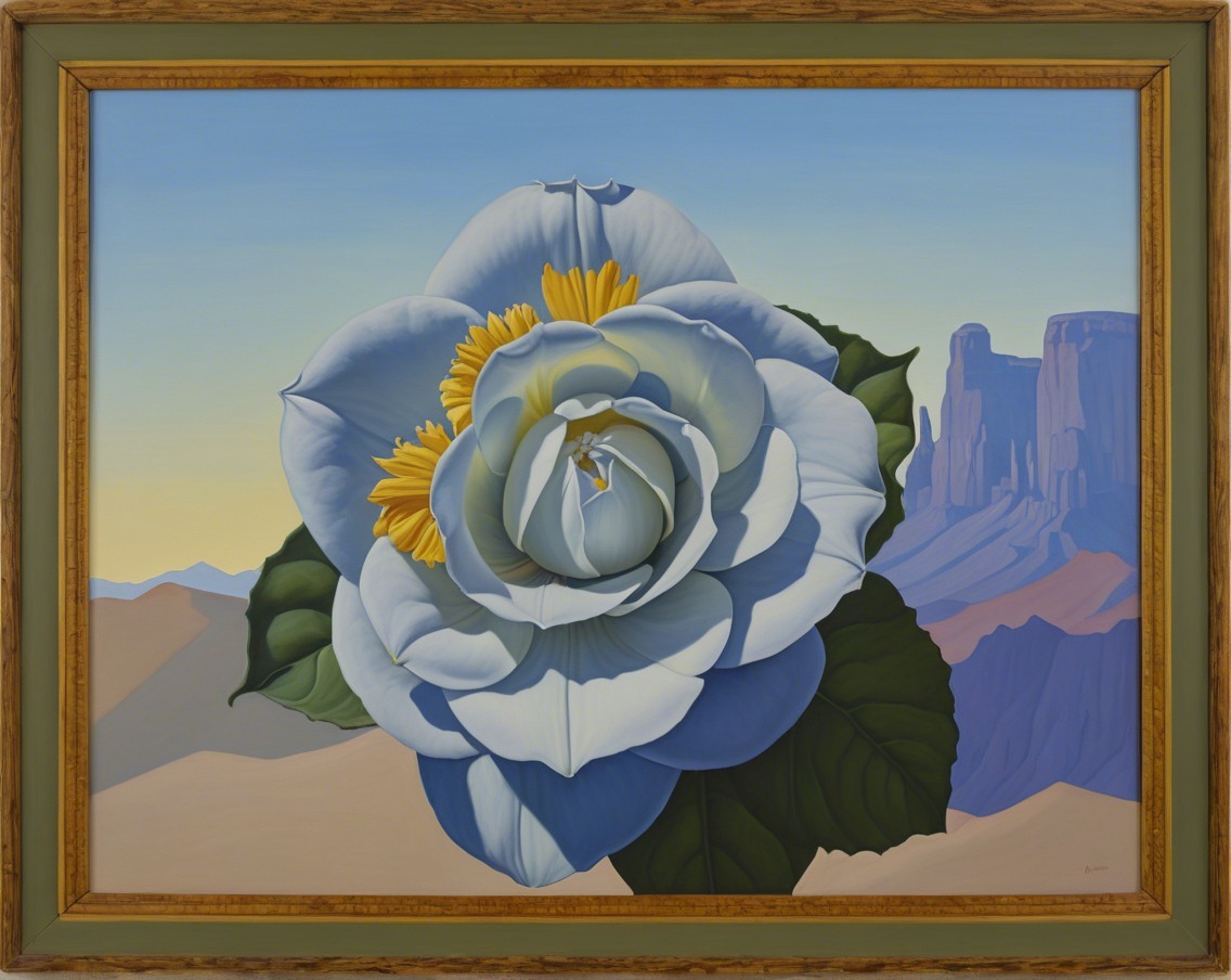 Realistic White Rose in Desert Landscape Painting