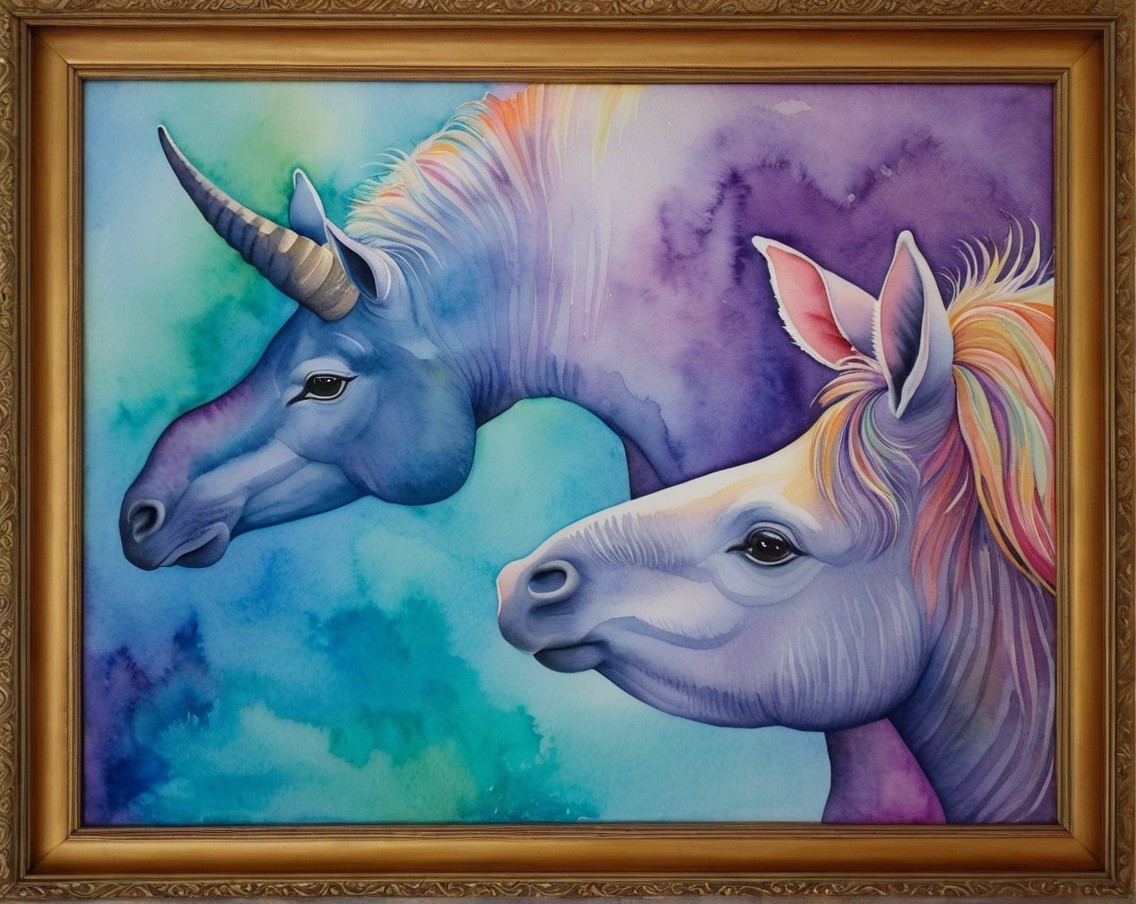 Vibrant Watercolor Painting of Two Unicorns