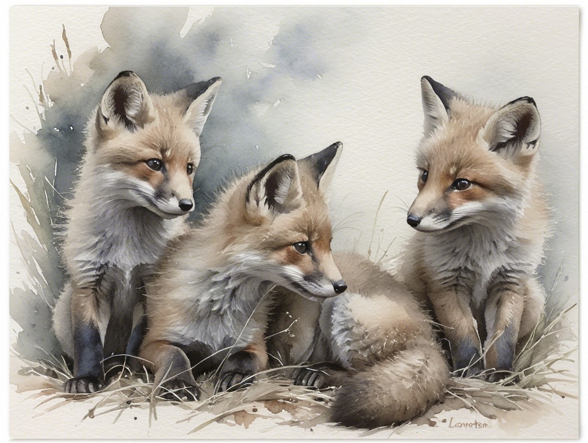 Playful Fox Kits in a Serene Natural Setting