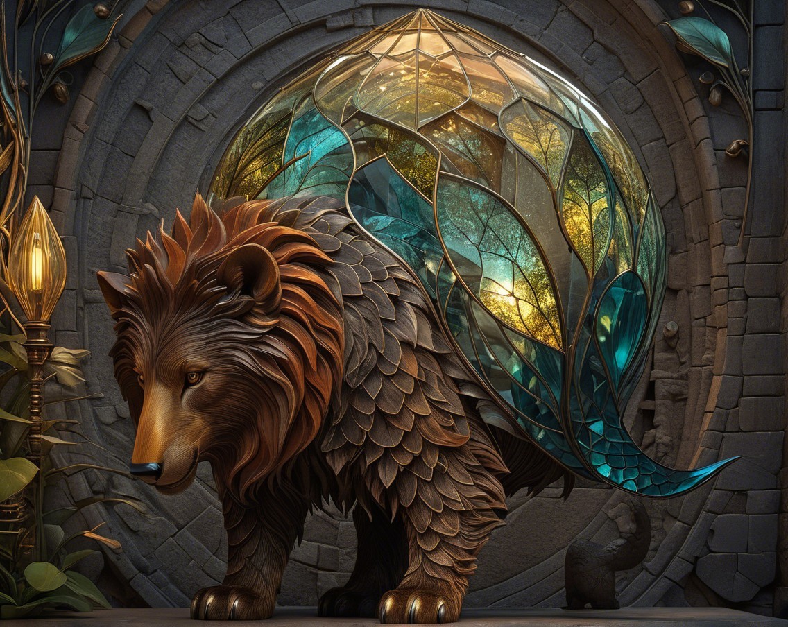 Majestic Wooden Bear in Ethereal Mossy Setting