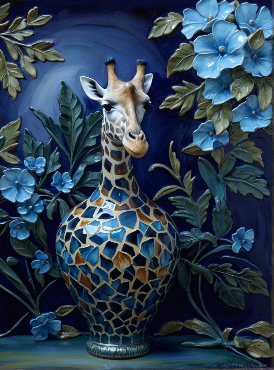 Stylized Giraffe in Decorated Vase with Floral Elements