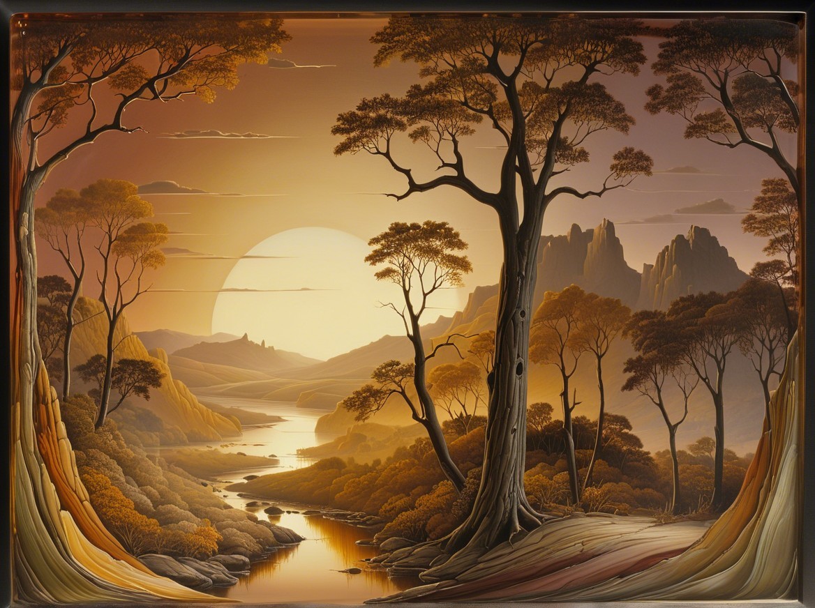 Serene Sunset Landscape with River and Mountains
