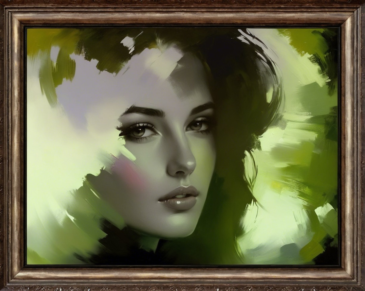 Close-up Oil Painting of a Woman in Ornate Frame