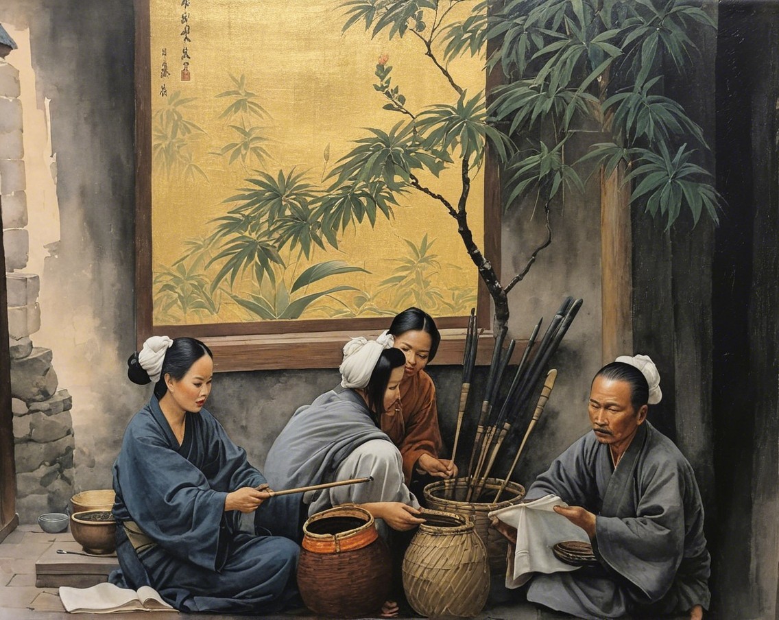Traditional Basket Weaving in a Serene Setting