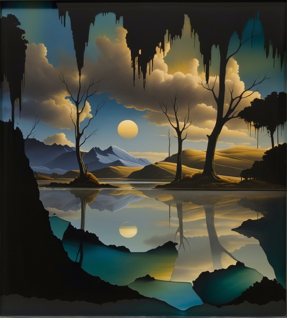 Serene Landscape with Silhouetted Trees at Sunset