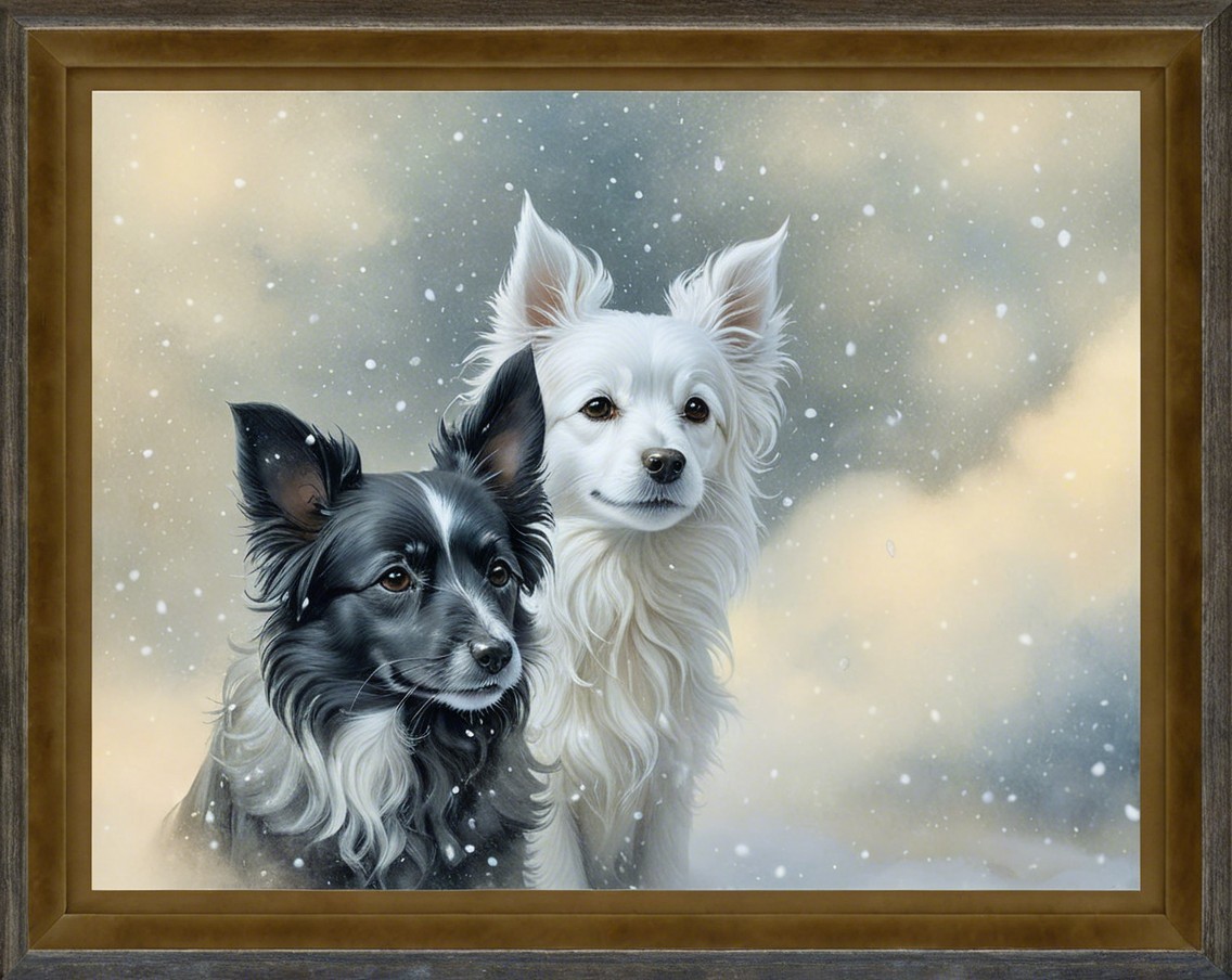 Winter Scene with Two Dogs in Snowy Landscape